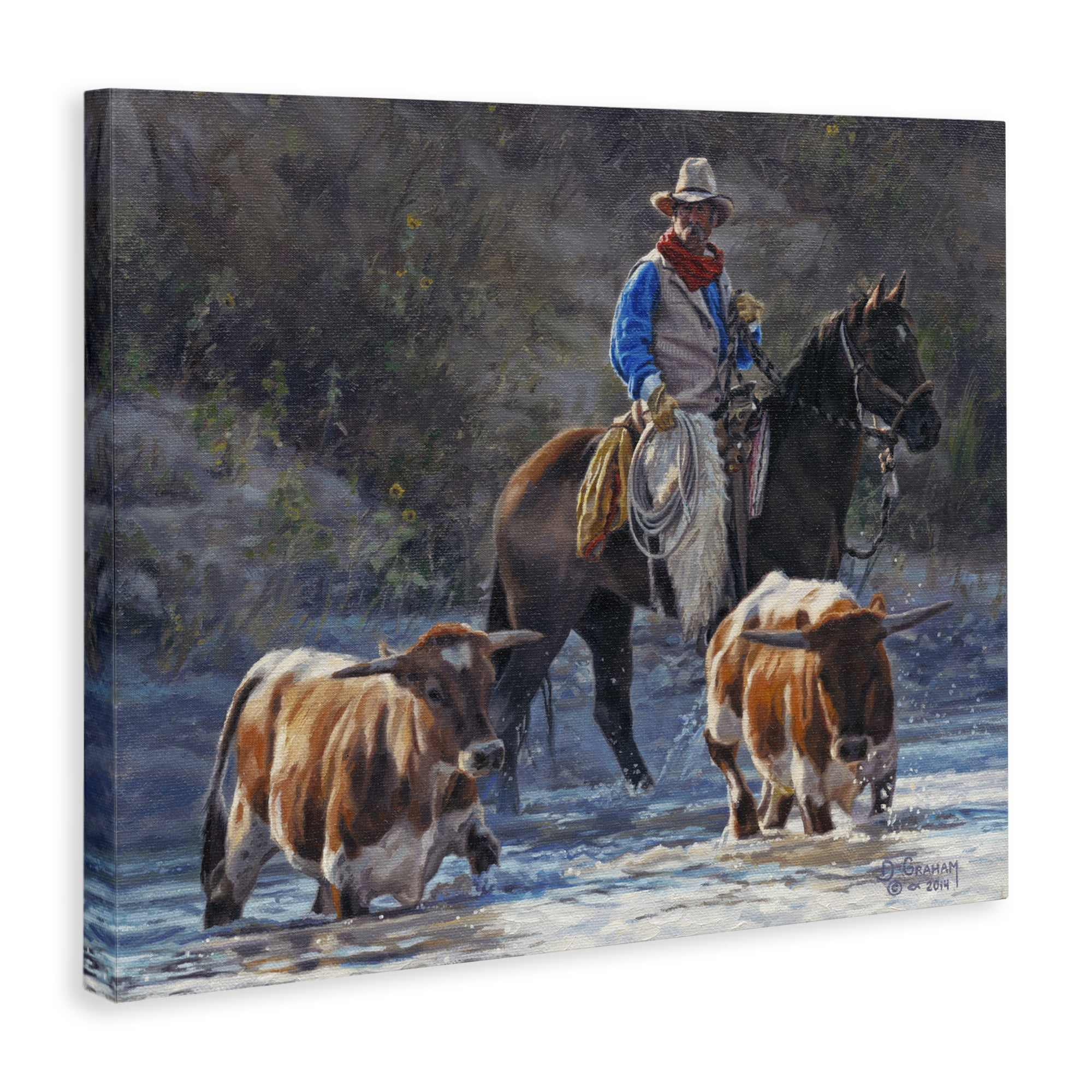 Stupell Industries Cowboy Crossing River Animals & Insects Painting Gallery Wrapped Canvas Art Print Wall Art, 30 x 24