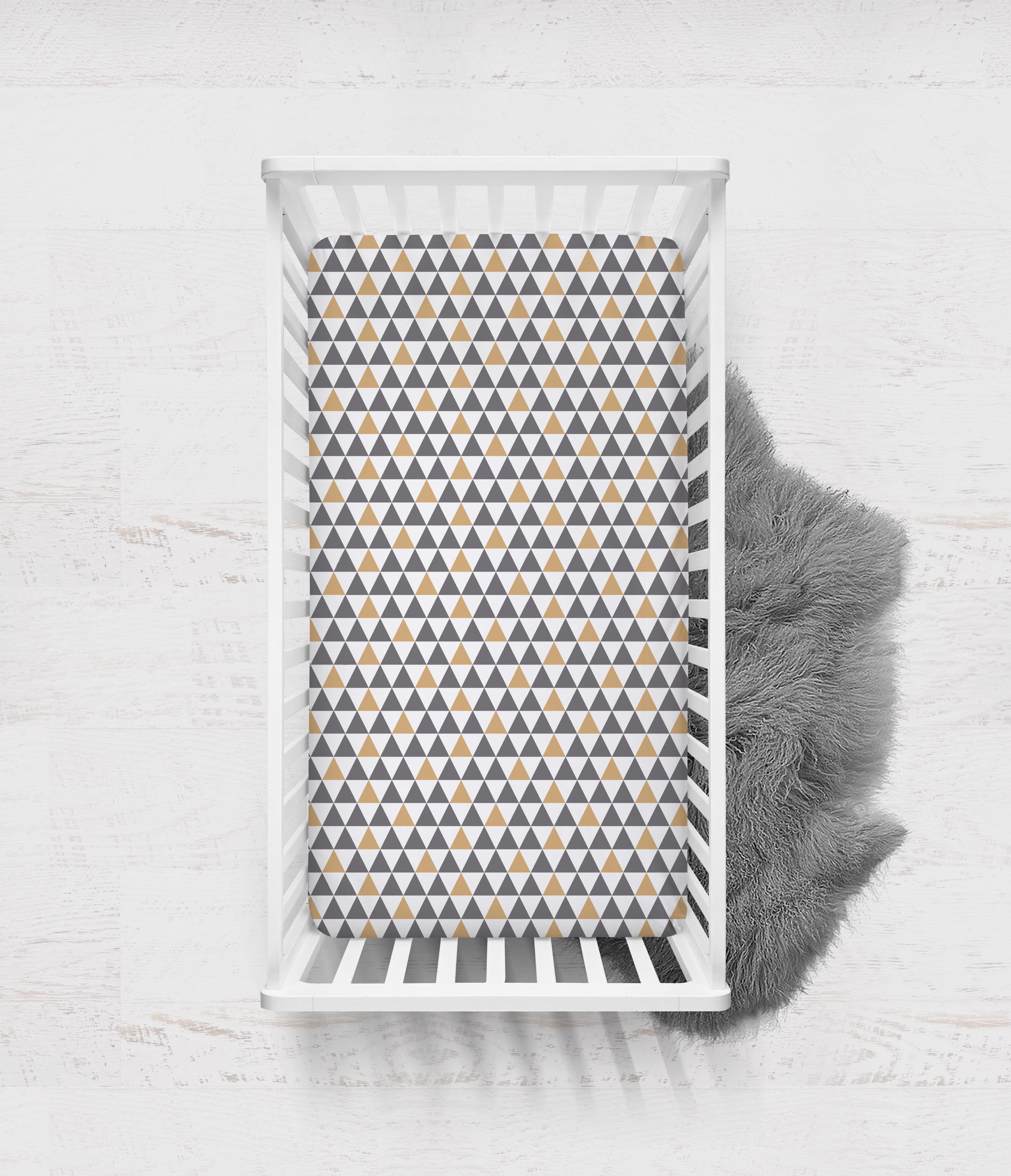 Bacati - Woodlands Grey/Beige Triangles Neutral Cotton Printed Crib Fitted Sheet