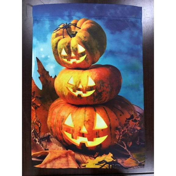 Halloween Jack-O-Lanterns Fall Garden Flag - 12" x 18", Double Sided, Pumpkins, Autumn Decor, Fall Harvest