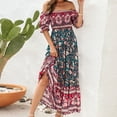 thumbnail image 5 of up to 60% off Gifts Usmixi Formal Dresses for Women Short Sleeve Square Neck Western Print Summer Maxi Dresses Puff Sleeve Ruffle Swing Vintage Beach Bohemian Dress Black S Up to 65% off, 5 of 5