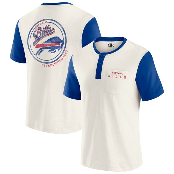 Men's Darius Rucker Collection by Fanatics Cream Buffalo Bills Henley Colorblock Slub Pocket T-Shirt