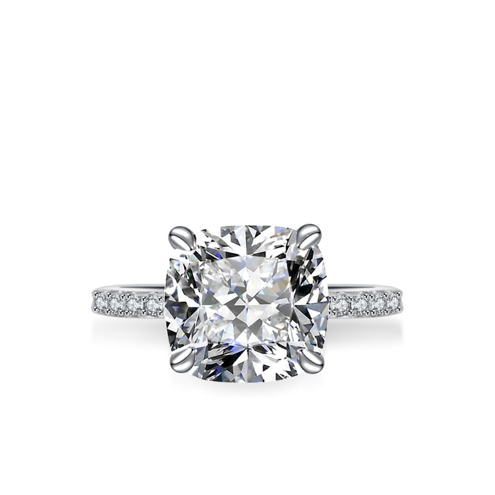 3.5 Carat Hidden Halo Moissanite Ring for Women Cushion Cut Engagement Ring D Color VVS1 4-Prong Wedding Diamond Rings Sterling Silver Women's Promise Rings
