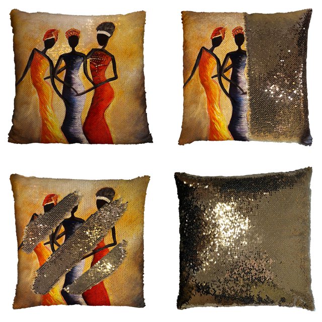 ABPHQTO Funda de almohada de lentejuelas de sirena reversible con tema de mujer afroamericana, funda de cojín para decoración del hogar, 50x50 cm ABPHQTO FishPillow-QQ-94-20x20