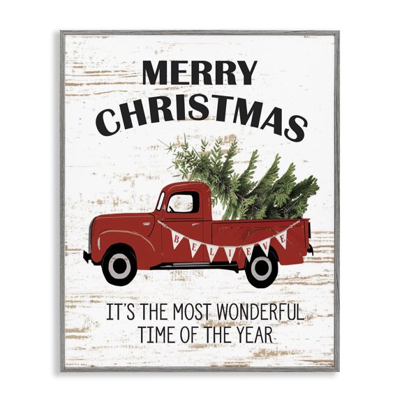 Stupell Industries Farmhouse Christmas Most Wonderful Time Vintage Truck Gray Framed Giclee Art, 24 x 30, by Lettered and Lined