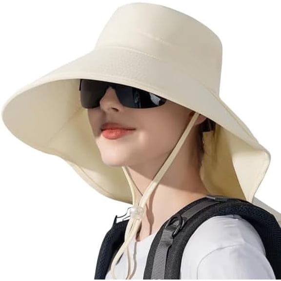2PCS Sun Hats for Women with Neck Flap Ponytail Hole Women Sun Hats Rollable UV Protection Fishing Hats Wide Brim UPF 50 