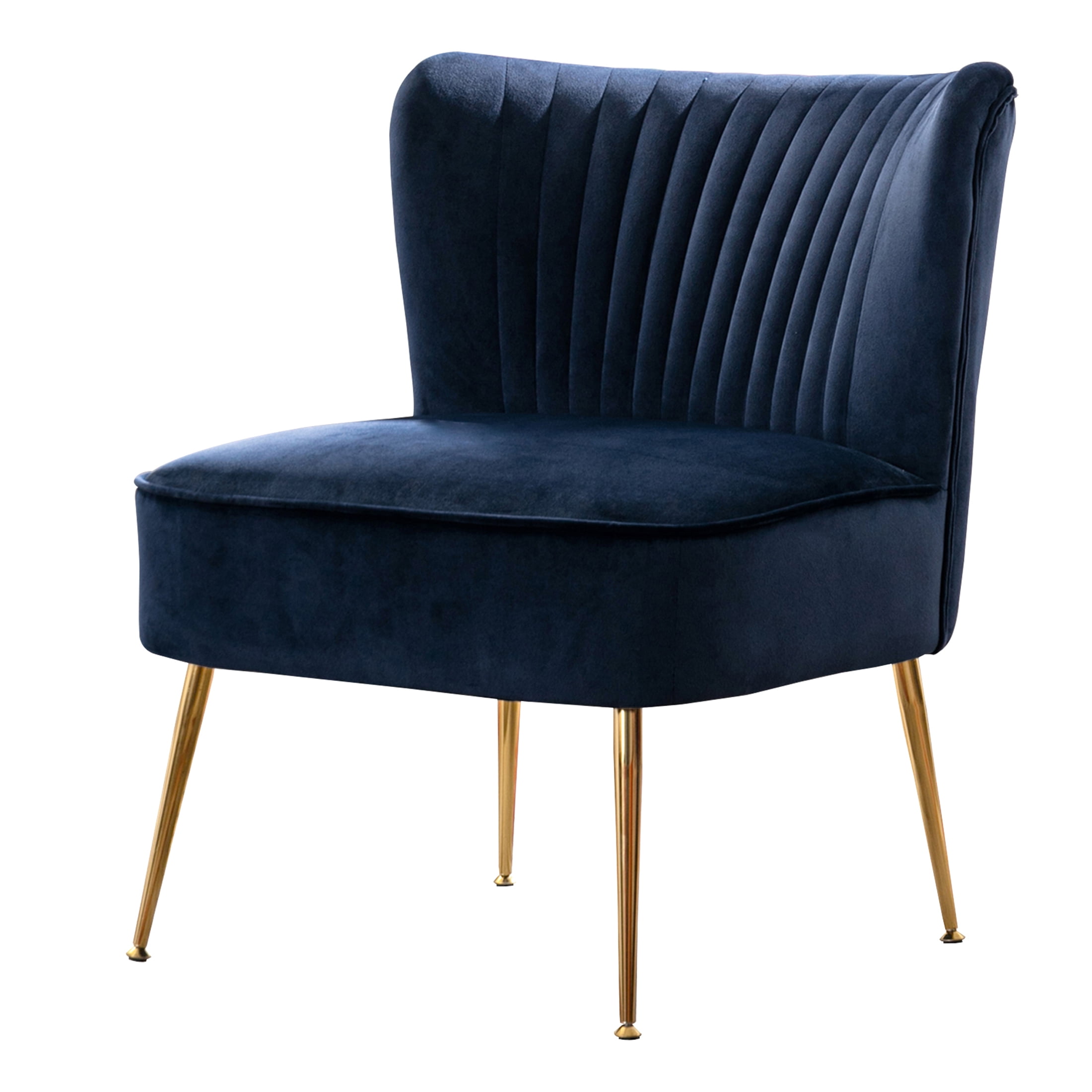 Aurora Art Deco Navy Blue Velvet Scalloped Occasional Chair Gold Legs
