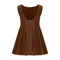 thumbnail image 6 of Ndbuld Women's and Women's Plus Square Neck Midi Dress Women's Summer Solid Color Backless Jumpsuit Sleeveless Vacation Short Skirt Clearance Under 10,Brown,XL, 6 of 7