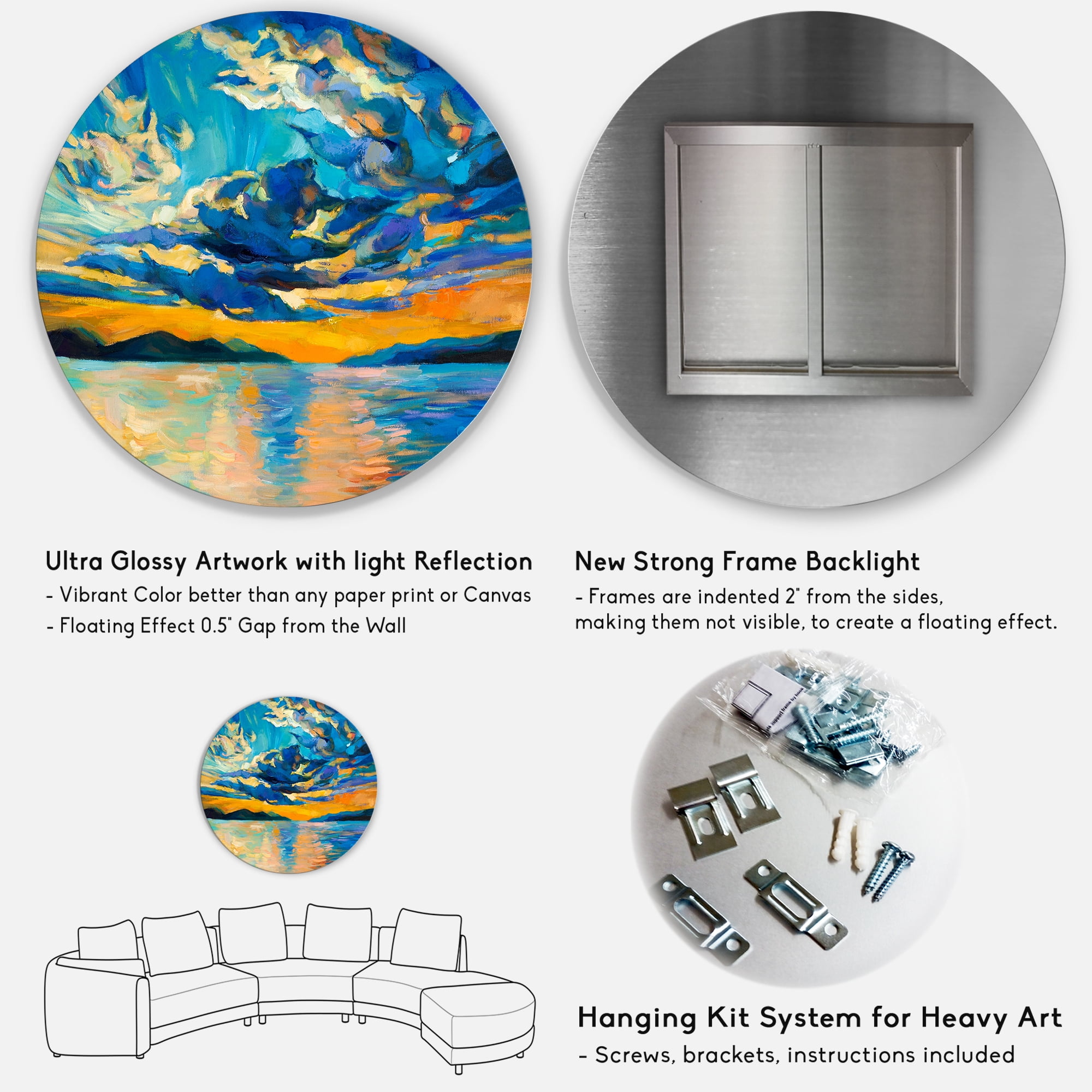 Designart 'Cloudy Sunset Over Wide Open Ocean Horizon' Nautical & Coastal Circle Metal Wall Art 23x23 - Disc of 23
