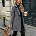 thumbnail image 6 of Cmfcve Womens Plus Size Hooded Coats Double‑Breasted Mid Length Overcoat Long Sleeve Casual Outerwear Jacket, 6 of 8