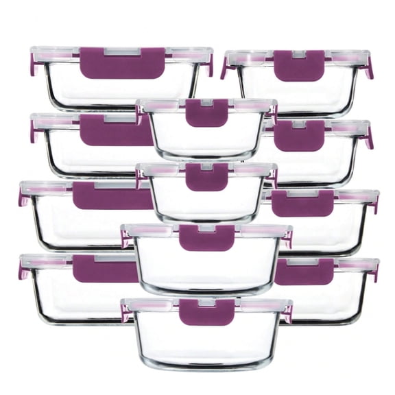 24PCS (12containers 12lids) High Borosilicate Glass Food Storage Containers Set, Glass Food Meal Prep Containers With Leakproof Airtight Lids