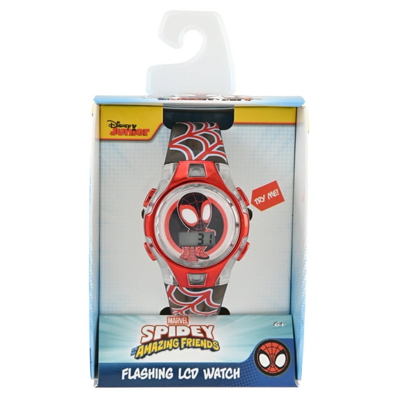Marvel Spider-Man and Friends Unisex Child Black and Red LCD Watch, SPF4010WM