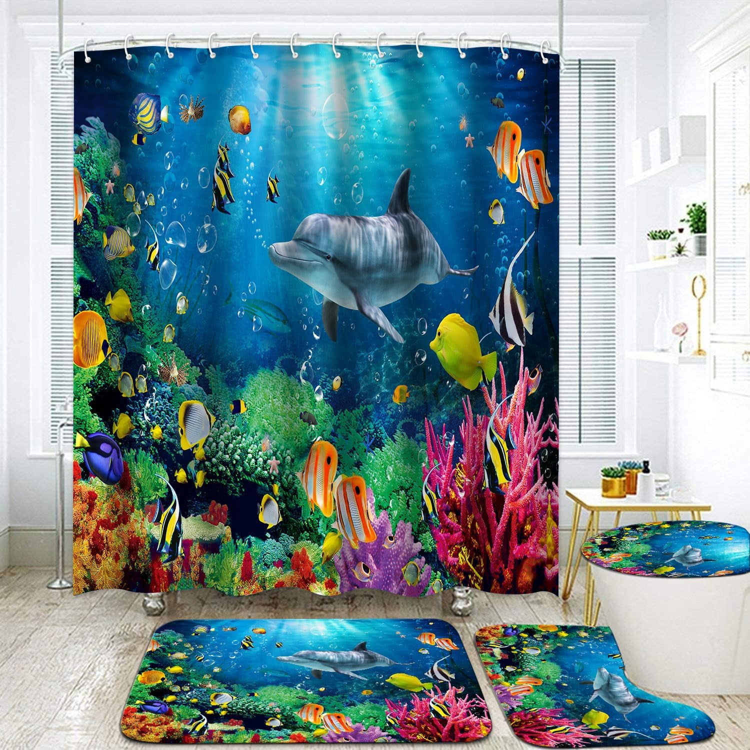 4 Pcs Colorful Gaming Shower Curtain Set for Boys Bathroom Decor Watercolor Gamepad Controller Bath Curtain with Anti-Slip Mat Kids Graffiti Game Shower 70.8x70.8in