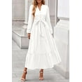 thumbnail image 3 of PRETTYGARDEN Fall Dresses for Women Long Sleeve V Neck Belted Ruffle A Line Flowy Boho Maxi Wedding Guest Dress Pockets, 3 of 8