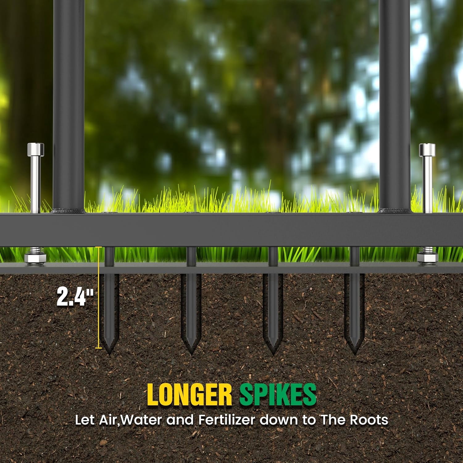 JouZYA 4-Spike Manual Lawn Aerator with Adjustable Height,Spring,38" Yard Garden Tool