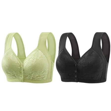 Weikingp Bras for Women  2 Bras for Older Women Front Closure Bras Bra No Underwire Plus Size Front Button Bra Everyday Bra Bralettes for Women Plus Size Lingerie Clearance Dark Gray E