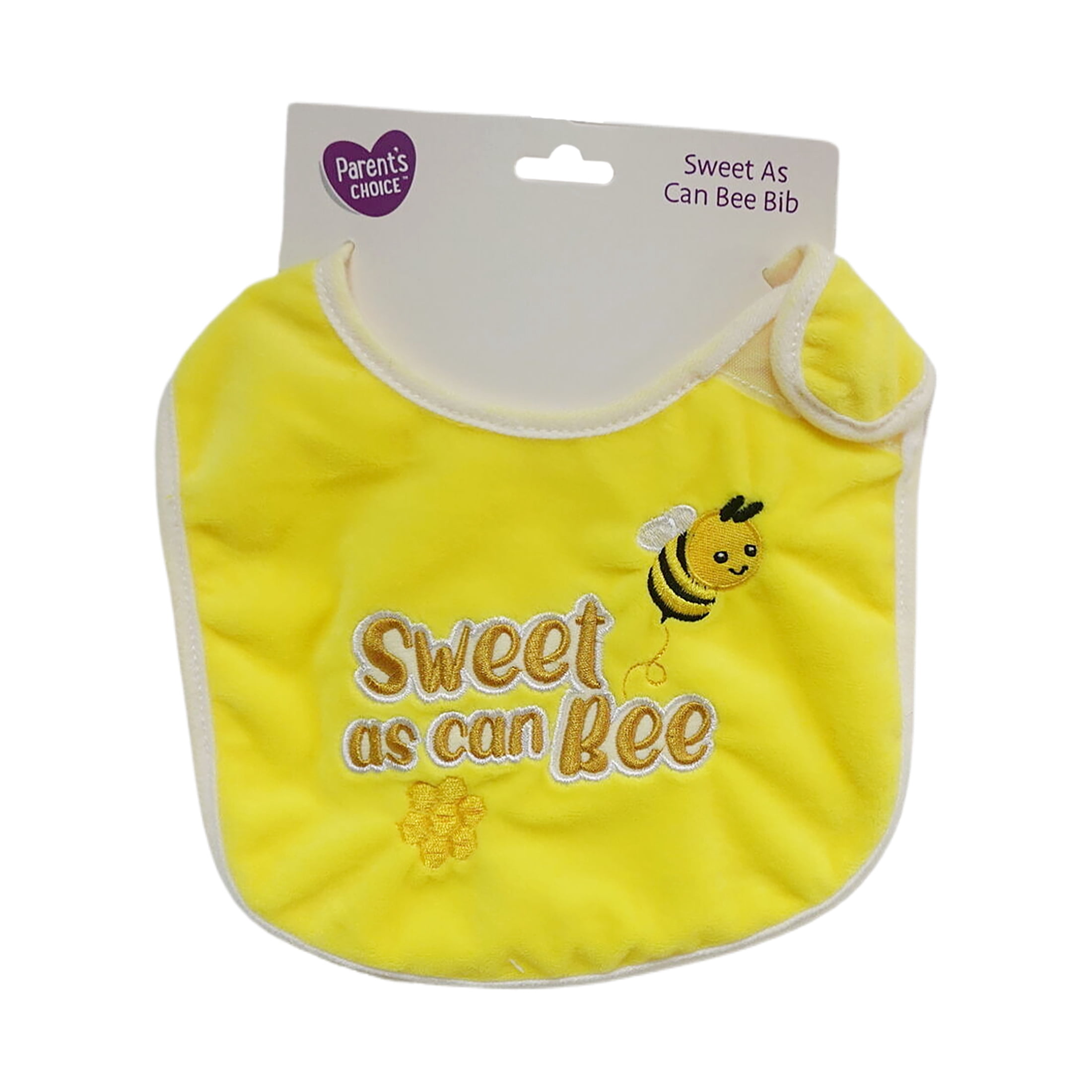 Parent's Choice Plush Baby Bib with Sweet As Can Bee Embroidery, Yellow for Infant