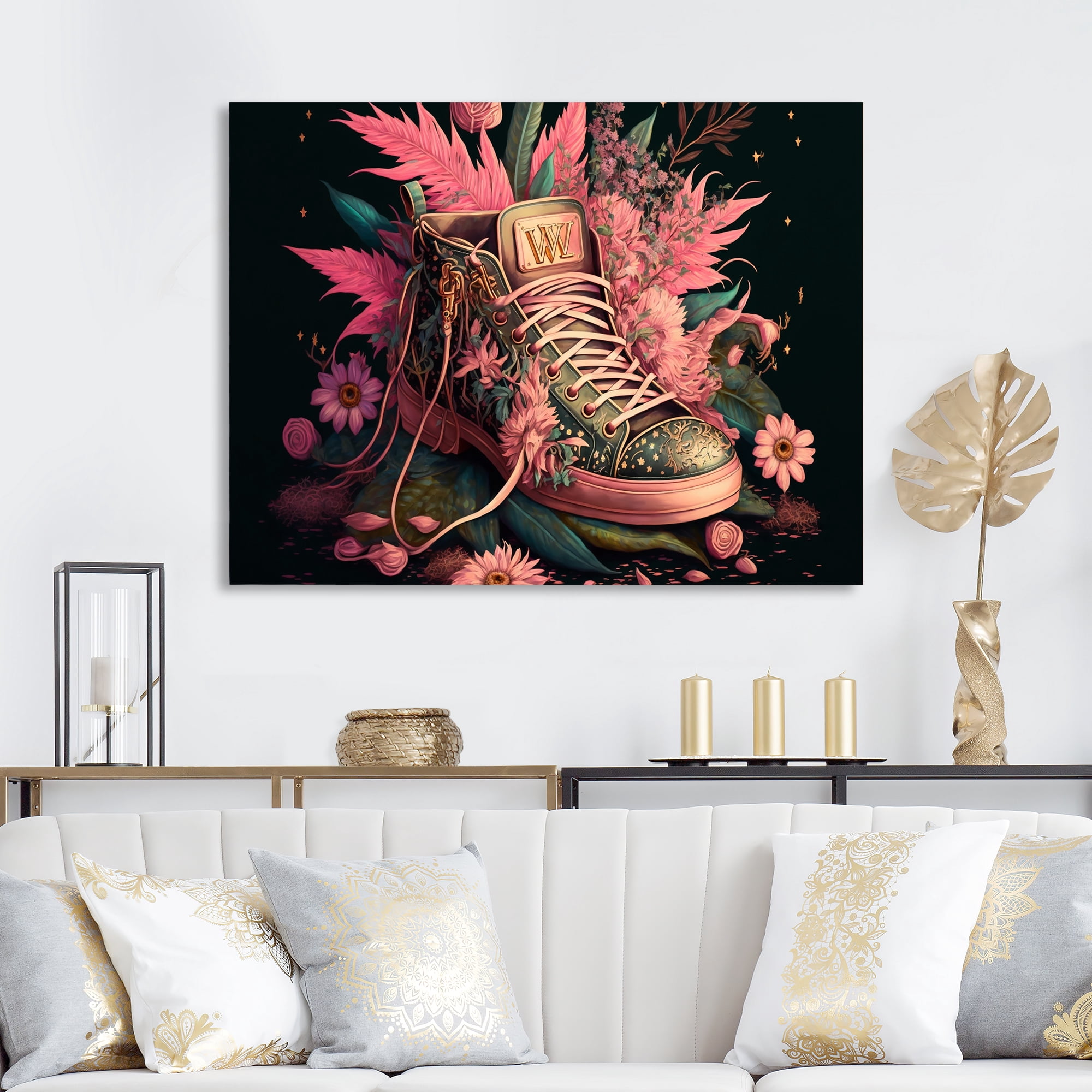 Designart Floral Pink Sneakers Art II Canvas Wall Art