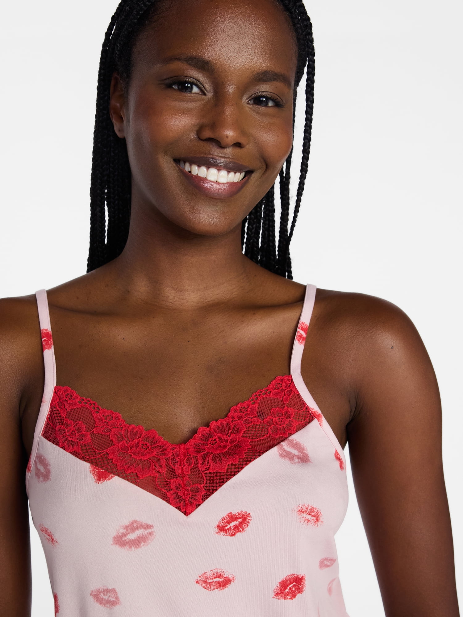 Joyspun Women’s Dreamy Soft Collection Lace Trim Knit Cami and Shorts Valentine's Day Set, Sizes XS-3X