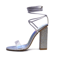 thumbnail image 2 of Zhabtuc Women's Open Toe Strappy Sandals Chunky Rhinestone Heel Sandals Lace Up Block Heels Prom Party Shoes Silver Size 7, 2 of 6