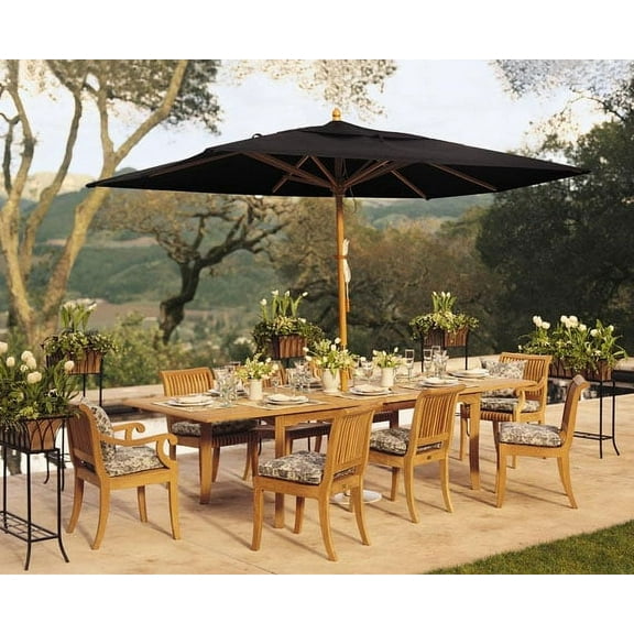 Teak Dining Set:10 Seater 11 Pc - Very Large 122" Caranasas Double Extension Rectangle Table 8 Armless and 2 Giva Arm / Captain Chairs Outdoor Patio Grade-A Teak Wood WholesaleTeak #WMDSGV17