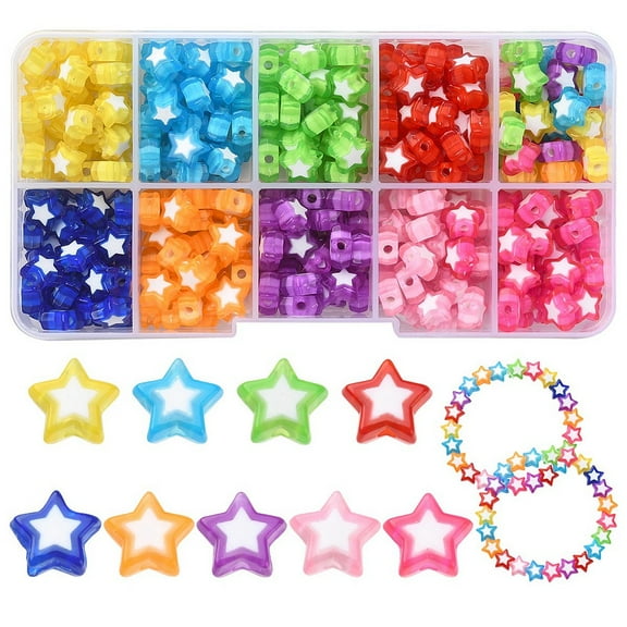 1box 300pcs 10 colors Star Acrylic Beads Bead in Bead Mixed color 8.5x9x4mm Hole: 1.8mm 30pcs/color