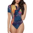 thumbnail image 1 of Cauagu Neon Rabbit In Archway Women's Crew Neck Round Short Sleeve T Shirts Tops Bodysuit Daily Jumpsuit-Large, 1 of 7