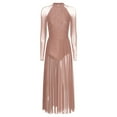 thumbnail image 5 of iiniim Women Lyrical Dance Rhinestones Long Sleeve Mesh Tulle Flowy Maxi Long Dress Contemporary Dancewear Dusty Pink M, 5 of 7