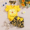 thumbnail image 3 of HWJAD Newborn Baby Girl Clothes Big Sunflower Short Sleeve Romper Floral Shorts Headband Infant Summer Outfits, 3 of 11