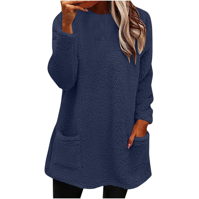 Birdeem Blouse à Manches Longues pour Femmes, Col Rond, Ample, avec Poche, Chaude, Hiver