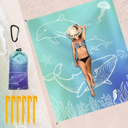Beach Blanket Waterproof Oversized 95”x 80”,Ideal for 3-7 Adults. Stay Sand-Free during Travel, Hiking, and Camping with this Stylish Ocean-Style Picnic Mat.