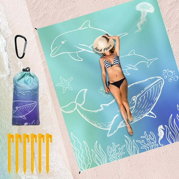 Beach Blanket Waterproof Oversized 95”x 80”,Ideal for 3-7 Adults. Stay Sand-Free during Travel, Hiking, and Camping with this Stylish Ocean-Style Picnic Mat.