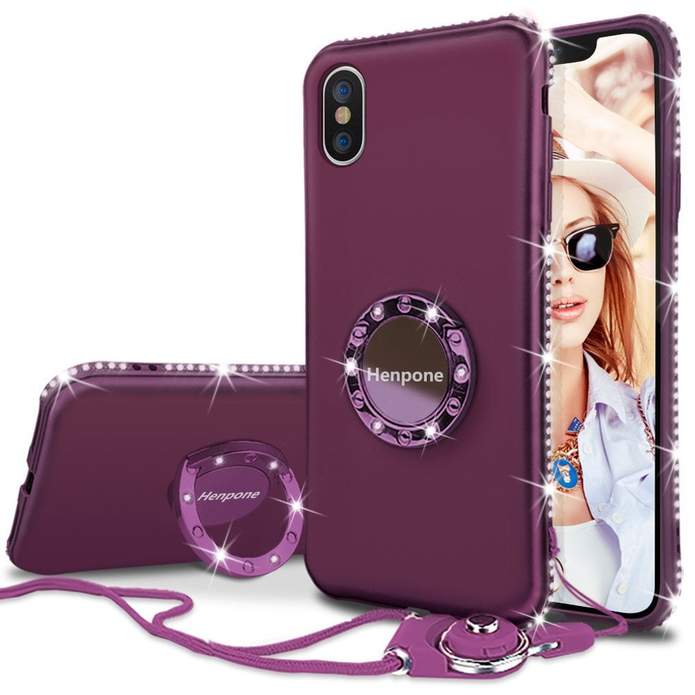 iPhone X Case, Glitter Violet Purple Lavender Bumper Phone Cases with Kickstand for Women Girls