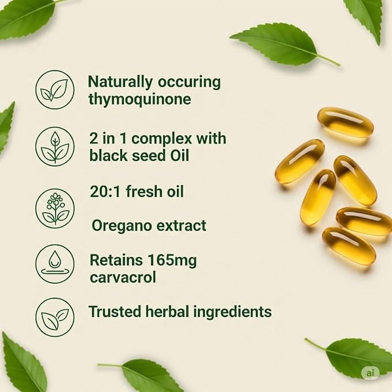 Oil of Oregano Softgels 300 Softgels (Pack of 2)  6000mg High Potency with 165mg Carvacrol & 200mg Black Seed Oil – 2-in-1 Immune Support & Digestive Health – 600 Softgels