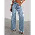 thumbnail image 4 of Women'S Wide Leg Jeans High Waisted Strechy Raw Hem Pants Light Blue XXL, 4 of 5