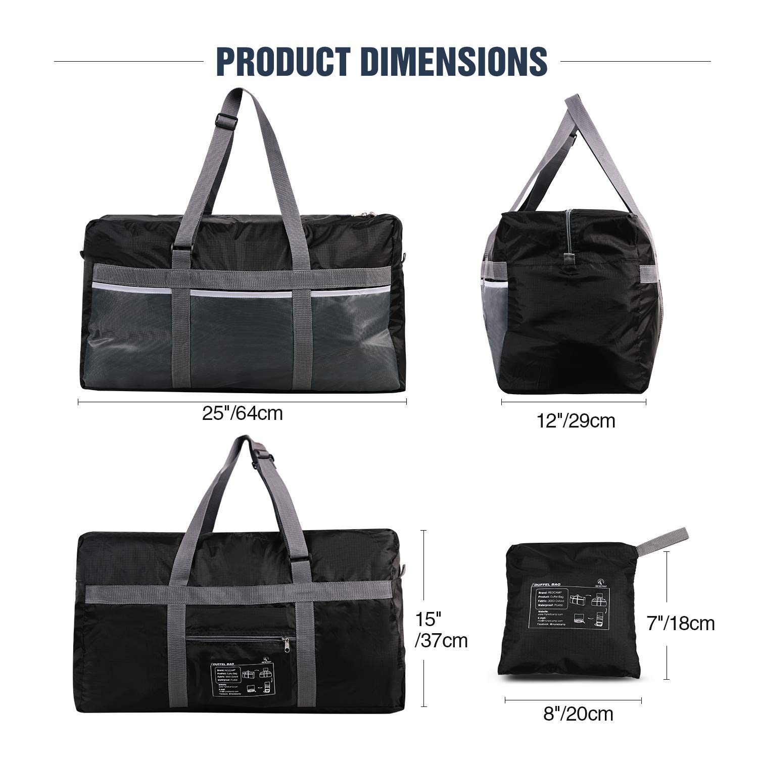 REDCAMP Extra Large 25'' Duffle Bag 75L Black Lightweight, Waterproof Travel Duffel Bag Foldable for Men Women - image 5 of 7
