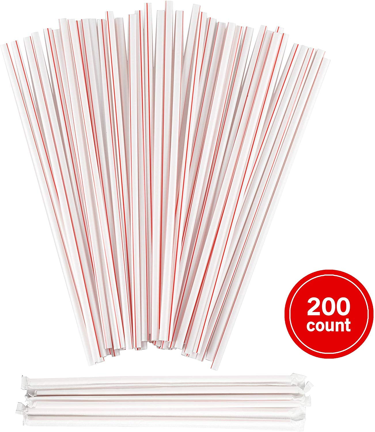 Plastic Drinking Straws, Extra Long, Red and White Striped
