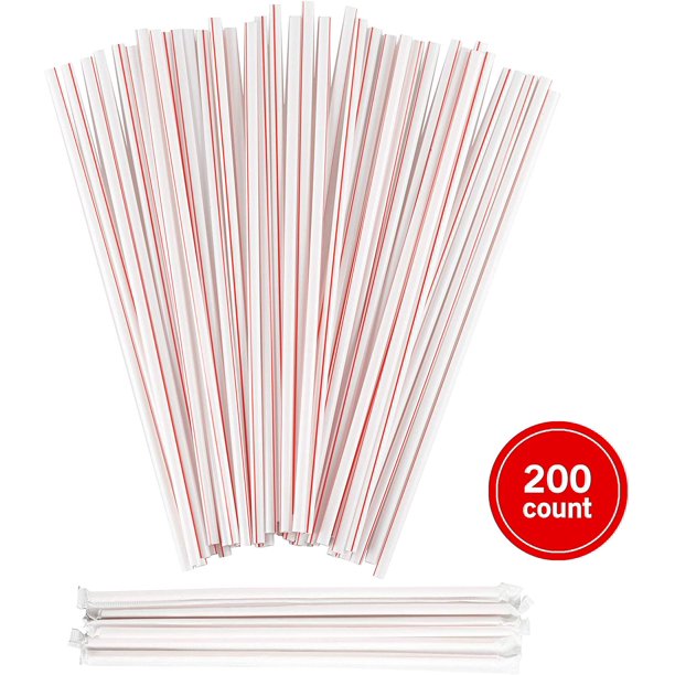 Plastic Drinking Straws, Extra Long, Red and White Striped