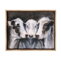 Stupell Industries Cow Trio Painting Animals & Insects Painting Brown Floater Framed Canvas Art Print Wall Art, 31 x 25
