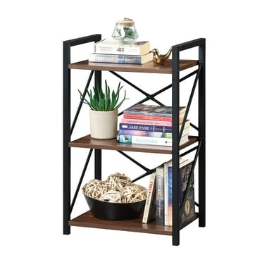 Huisenitre Small Bookshelf, 3-Tier Industrial Metal Open Shelf Organizer for Small Spaces