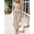 thumbnail image 4 of Women'S Skirt Sets 2 Piece Outfits Summer Casual Striped Short Sleeve Skirt and Top Set Khaki S, 4 of 10