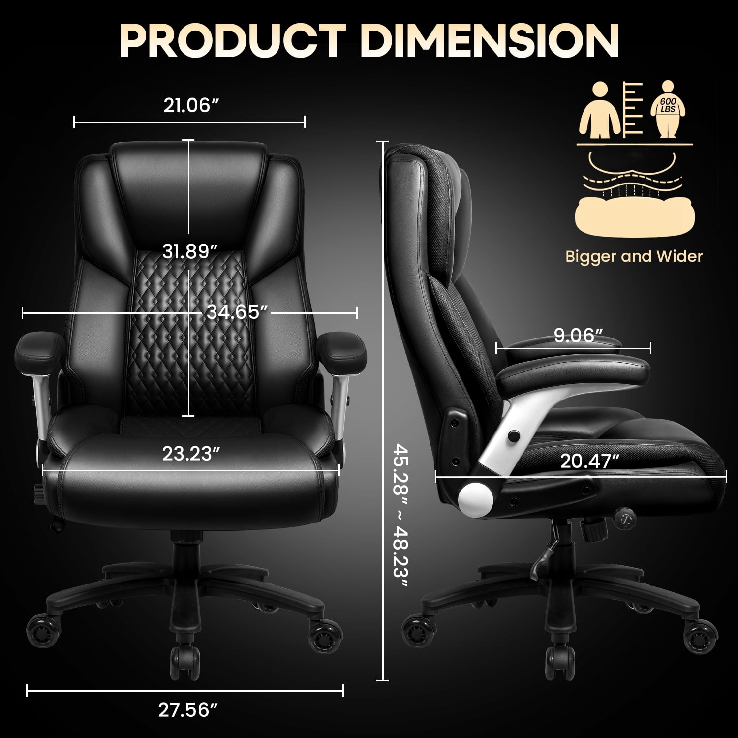 Waleaf Big and Tall Executive Office Chair 500lbs with Flip-up Arms & Adjustable Lumbar Support,Heavy Duty High Back Computer Chair for Adults