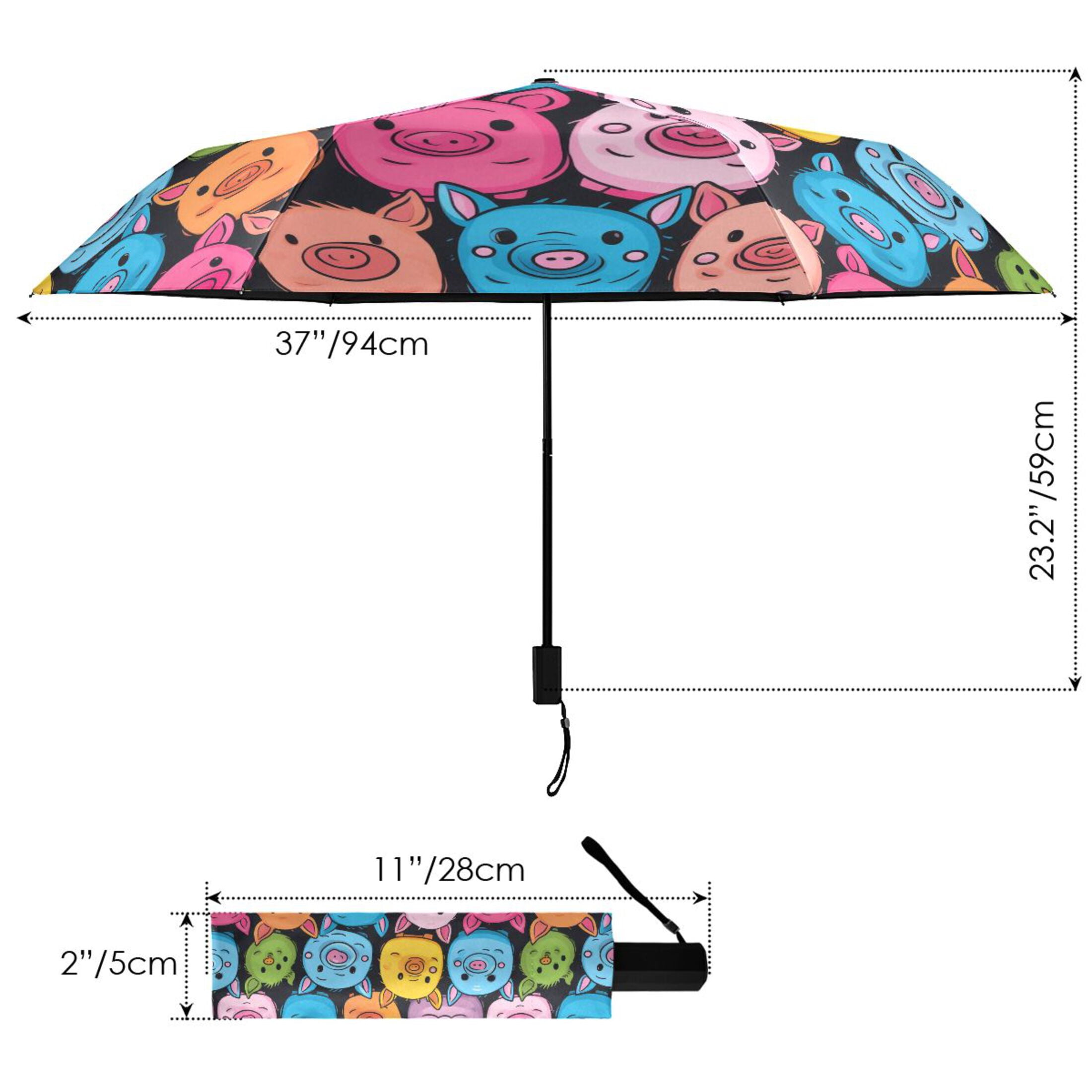 Colorful Pig Face Compact Sun Umbrella Windproof Travel Umbrellas for Rain Strong Portable UV Protection