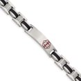 thumbnail image 1 of Stainless Steel Red Black Rubber Medical Alert Id 8 Inch Link Bracelet, 1 of 7