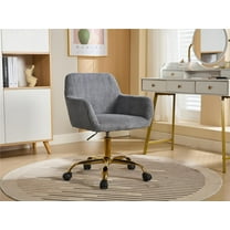 PetFurnishn Corduroy Fabric Vanity Makeup Desk Chair, Fluffy Swivel Modern Armchair with Wheels, Upholstered Fuzzy Height Adjustable for Girls Home Office, Gray