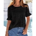 thumbnail image 3 of FreshPretty Lace Tops for Women Blouses Dressy Casual Boho Eyelet Puff Short Sleeve Shirts Spring Summer Clothes Vacation Outfits, 3 of 9