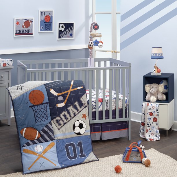 Lambs & Ivy Baby Sports 3Piece Football/Basketball Baby Crib Bedding