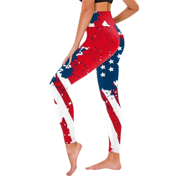 Pimfylm Women's Yoga Pants Ladies' Fourth of July Printed Sports Leggings Lift Black Workout Leggings Capri(Red,L)