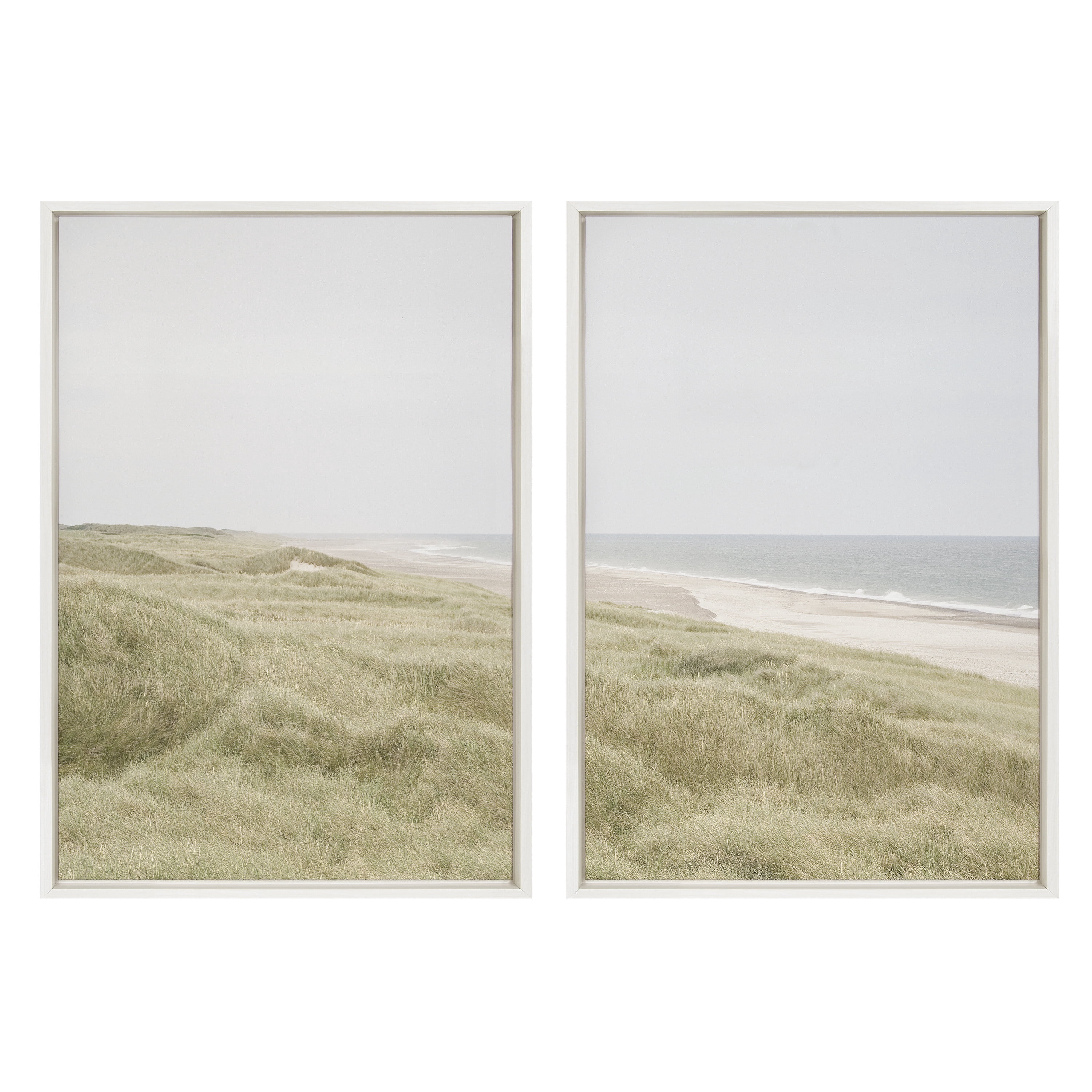 Kate and Laurel Sylvie Peaceful and Serene Coastal Landscape Left and Right Framed Canvas Wall Art Set by The Creative Bunch Studio, 2 Piece 23x33 White, Natural Calming Beach Art Set for Wall