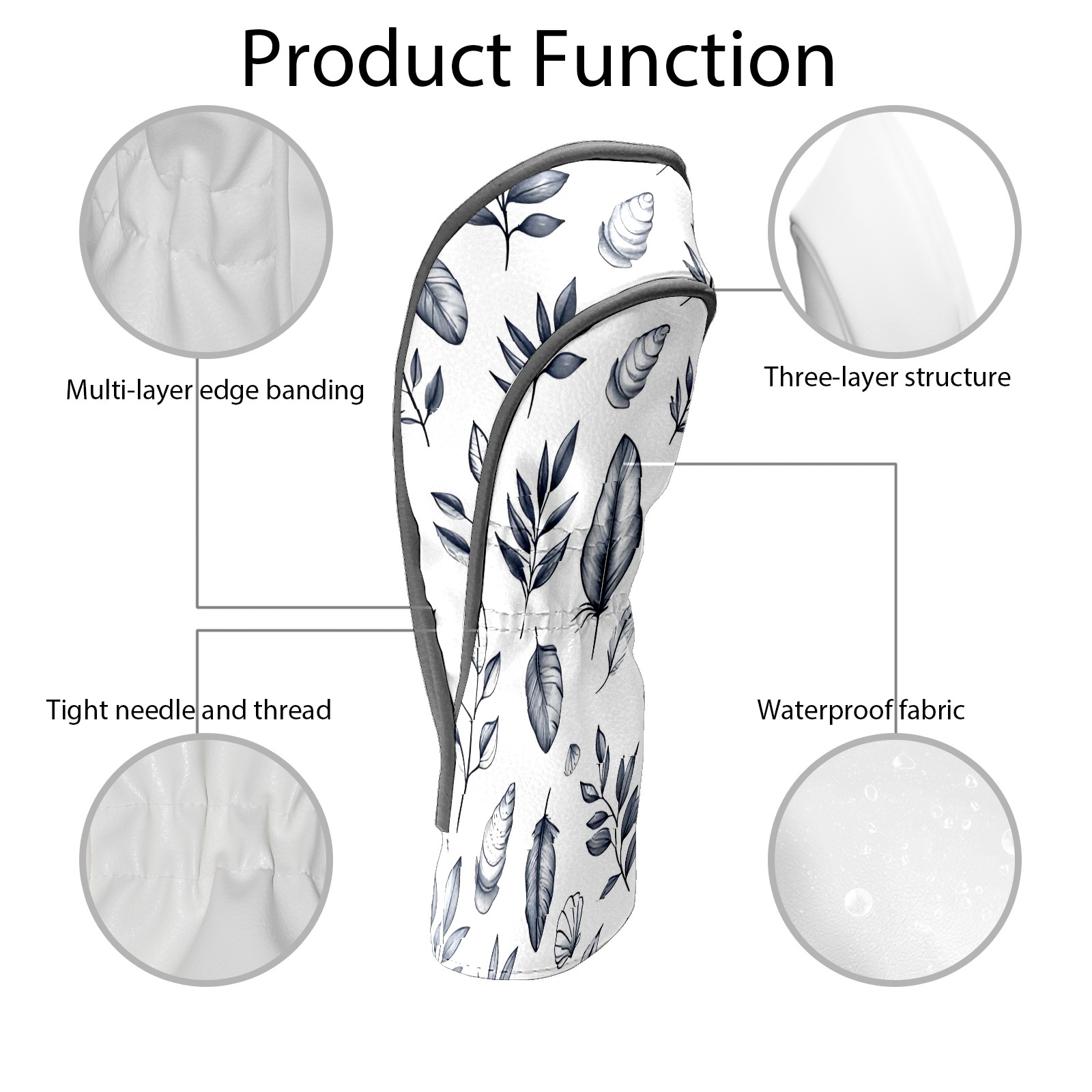 Golf Club Covers, White Leaf Premium PU Leather Driver Hybrid Putter Head Covers with Velvet Lining, Waterproof Golf Gifts for Men Women