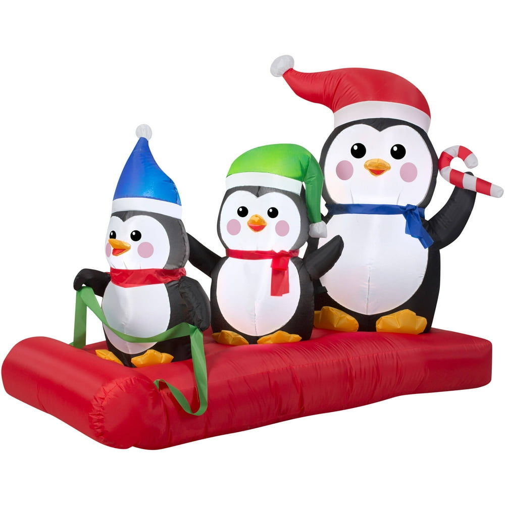 5' Airblown Inflatable Penguin Family On Sled Scene Christmas